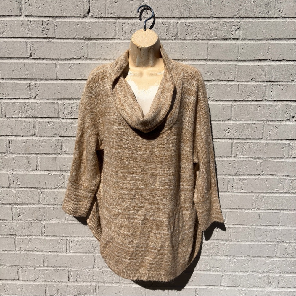 Field Flower Anthropologie Space Dyed Cowl Neck Sweater Tunic Gold/Beige